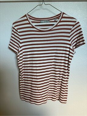 Vince Cream and Rust Striped Short Sleeve Tee